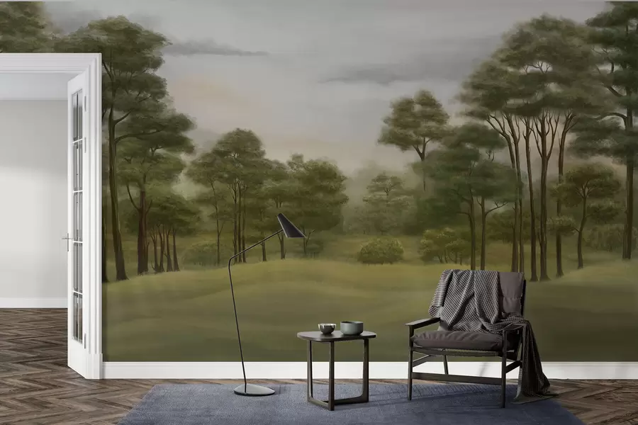 stenske poslikave Mirna gozdna pokrajina v nežnih barvah w02193