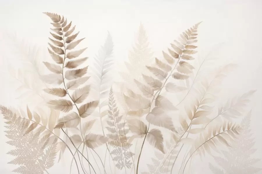 stenske poslikave Teksturirani posušeni listi praproti v različnih odtenkih rjave barve, z mehkim, svetlim ozadjem v akvarelnem slogu. w09615