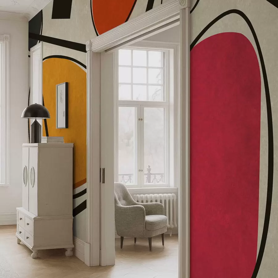 stenske poslikave Abstraktne oblike in črte z drznimi barvnimi polji w05017