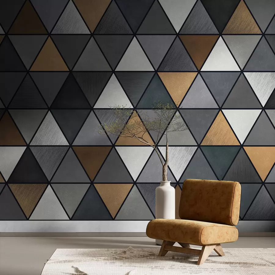 stenske poslikave Trikotni vzorec s sivimi in toplimi odtenki w05095v1