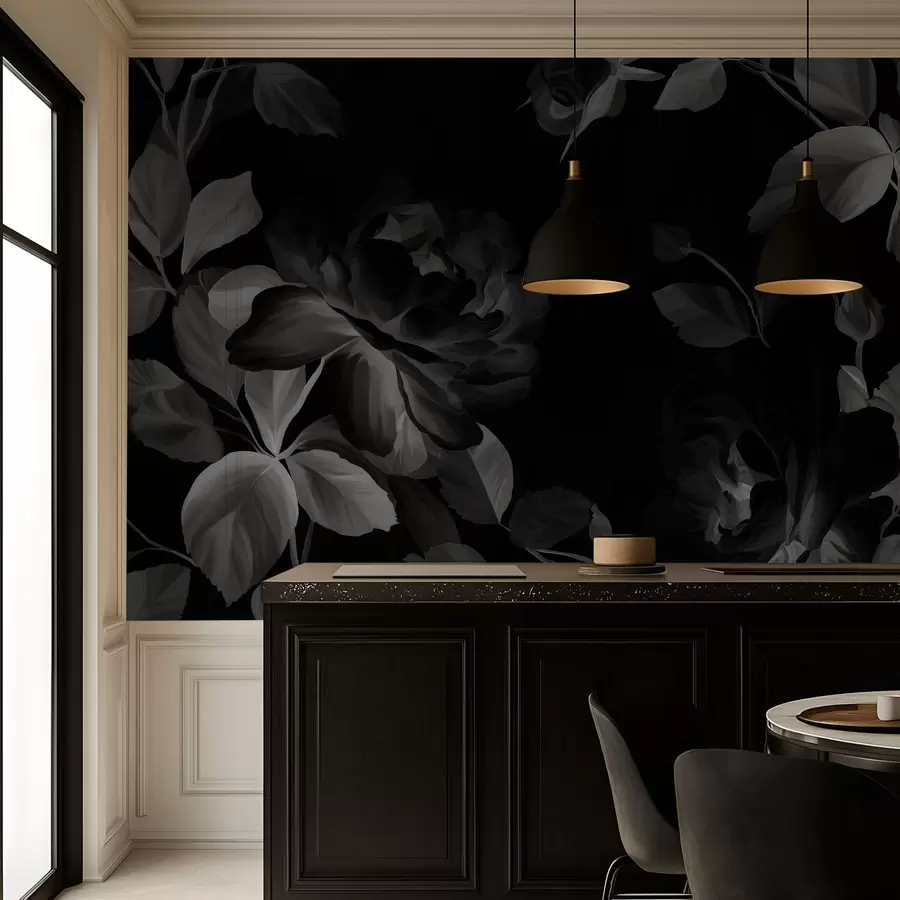 stenske poslikave črno-bele slikovite vrtnice v slogu oljnega slikarstva  w04873v1