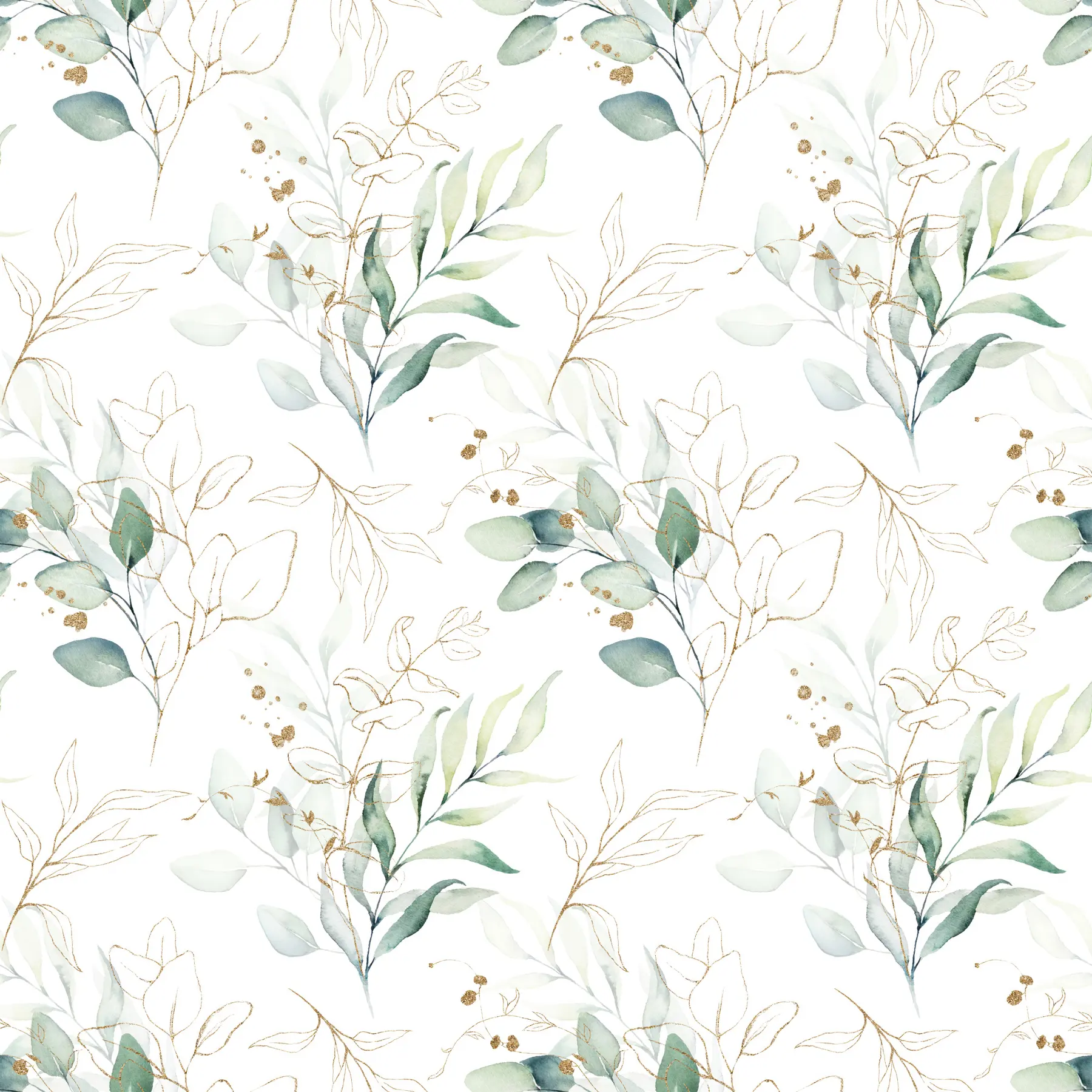 stenske poslikave Zeleni listi v akvarelnem slogu u71464