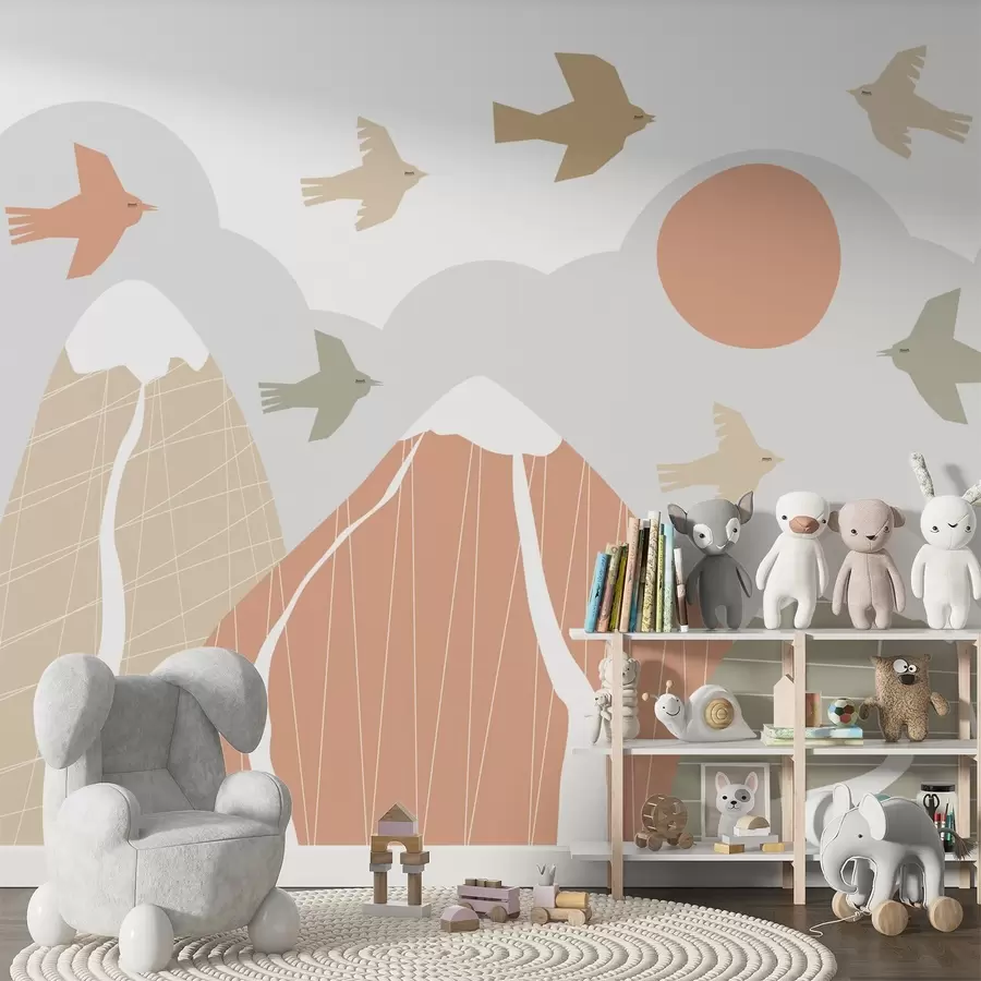 stenske poslikave Skandinavske gore in ptice w05166