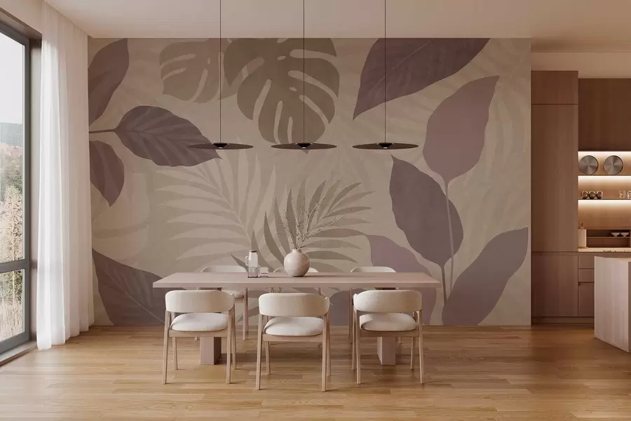 stenske poslikave teksturirani tropski listi na peščenem ozadju w05063