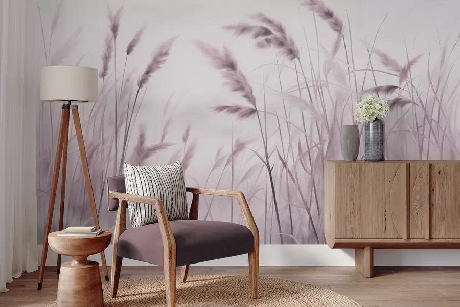 stenske poslikave Visoka, teksturirana suha trava z klasji pšenice na polju pred mehkim, bledim ozadjem w09648v2