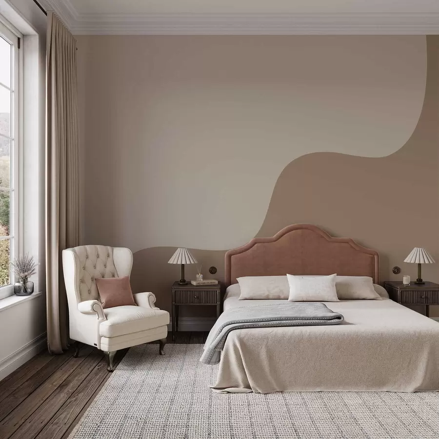 stenske poslikave Gladke abstraktne oblike v svetlo bež in rjavih odtenkih w05097v2