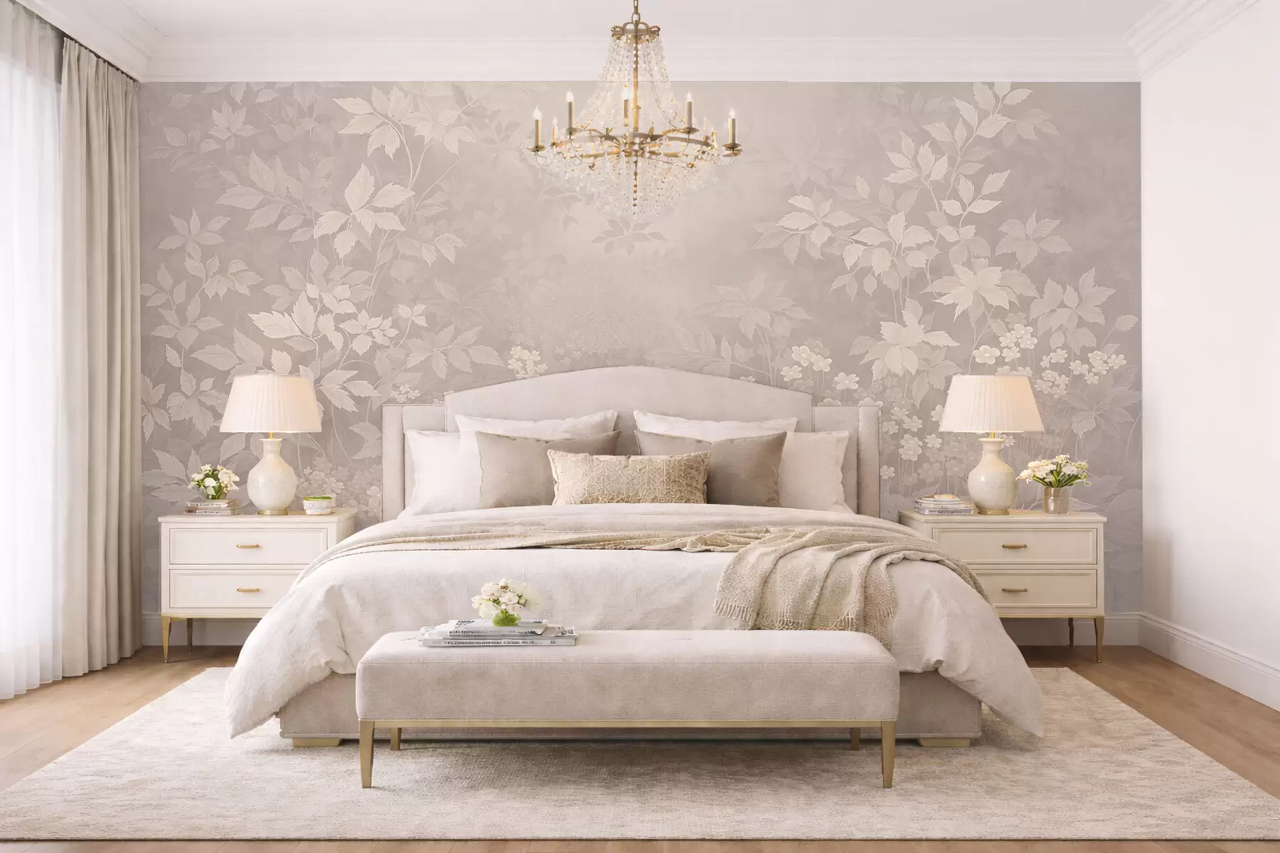 stenske poslikave Lahka botanična okrasna dekoracija z listi in majhnimi cvetovi w05115