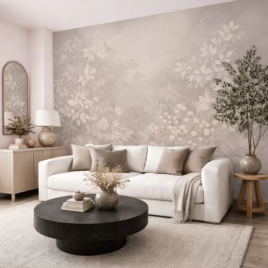 stenske poslikave Lahka botanična okrasna dekoracija z listi in majhnimi cvetovi w05115