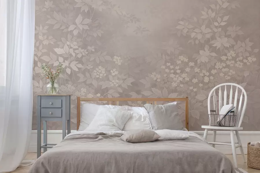 stenske poslikave Lahka botanična okrasna dekoracija z listi in majhnimi cvetovi w05115