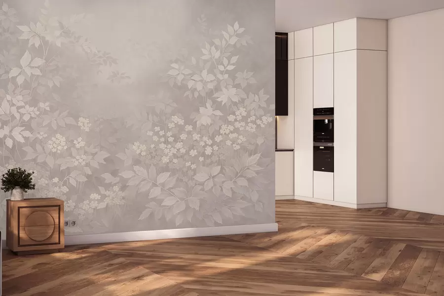 stenske poslikave Lahka botanična okrasna dekoracija z listi in majhnimi cvetovi w05115