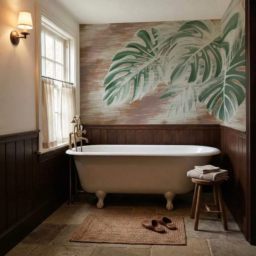 stenske poslikave Zelene liste na topli teksturirani abstraktni podlagi w05130v3