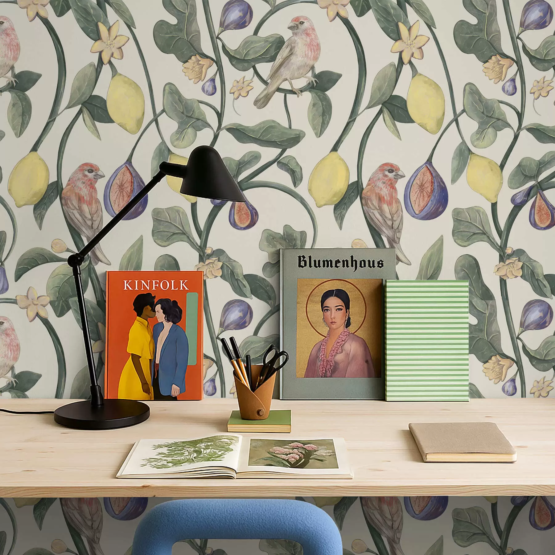 stenske poslikave Ptice med listi in plodovi a01107