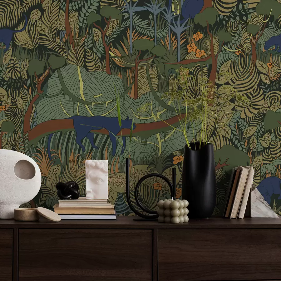 stenske poslikave Temna gozdna scena z živalmi a01108v1