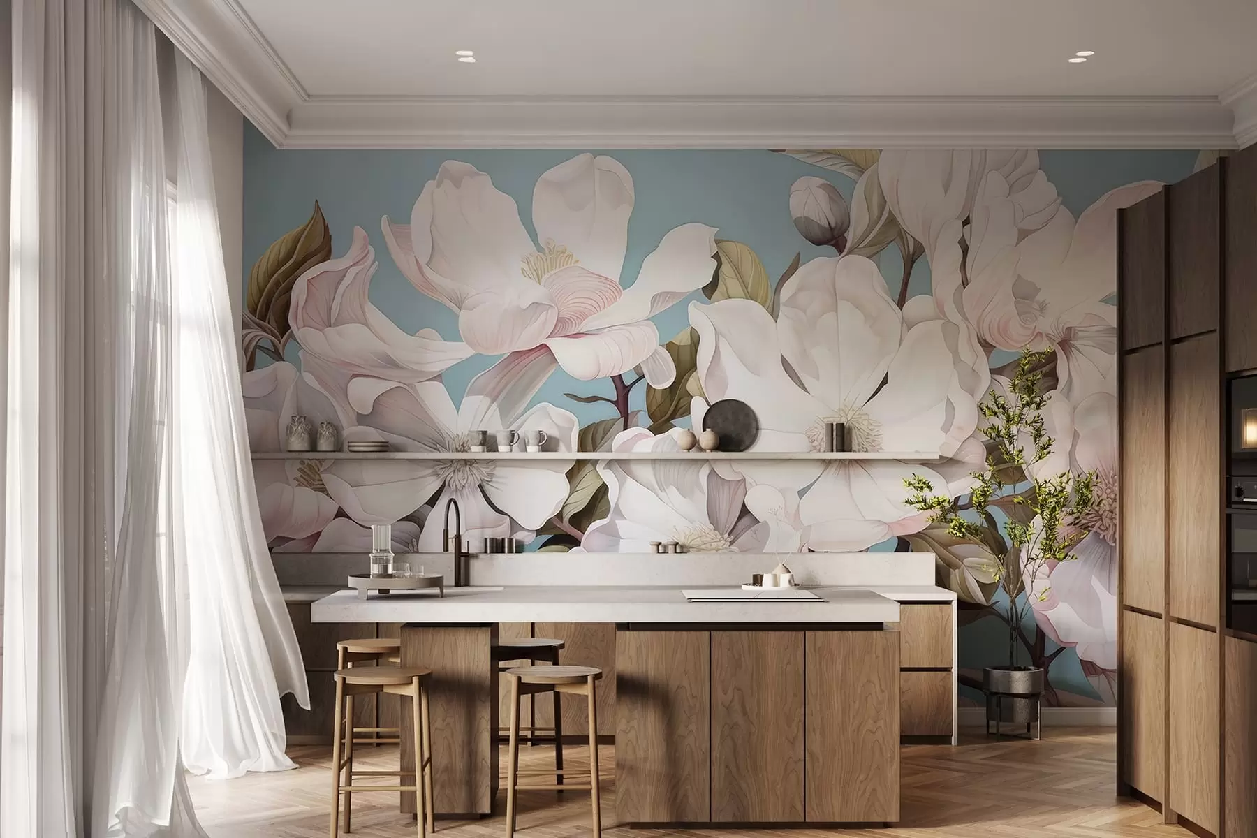 stenske poslikave Bujne rože na veji drevesa w05178