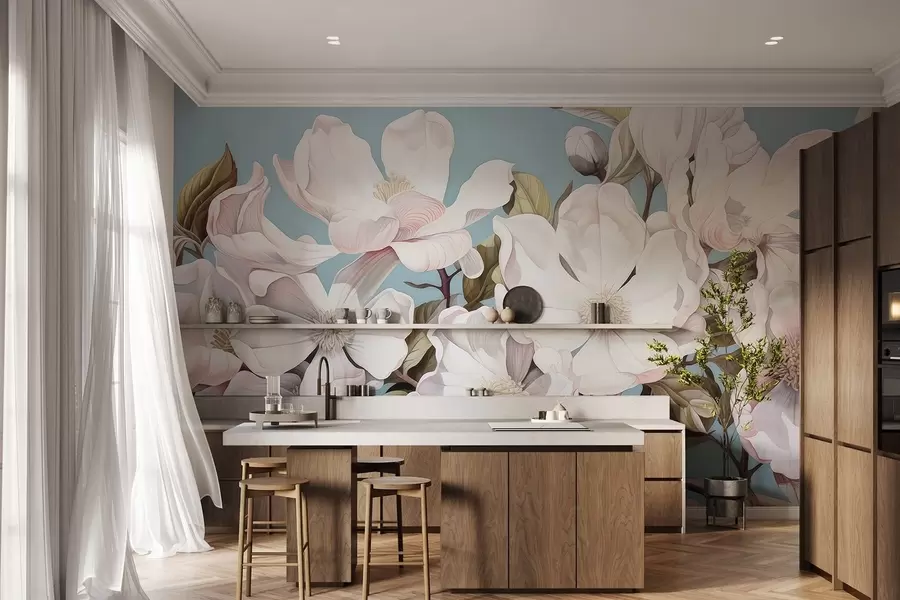 stenske poslikave Bujne rože na veji drevesa w05178