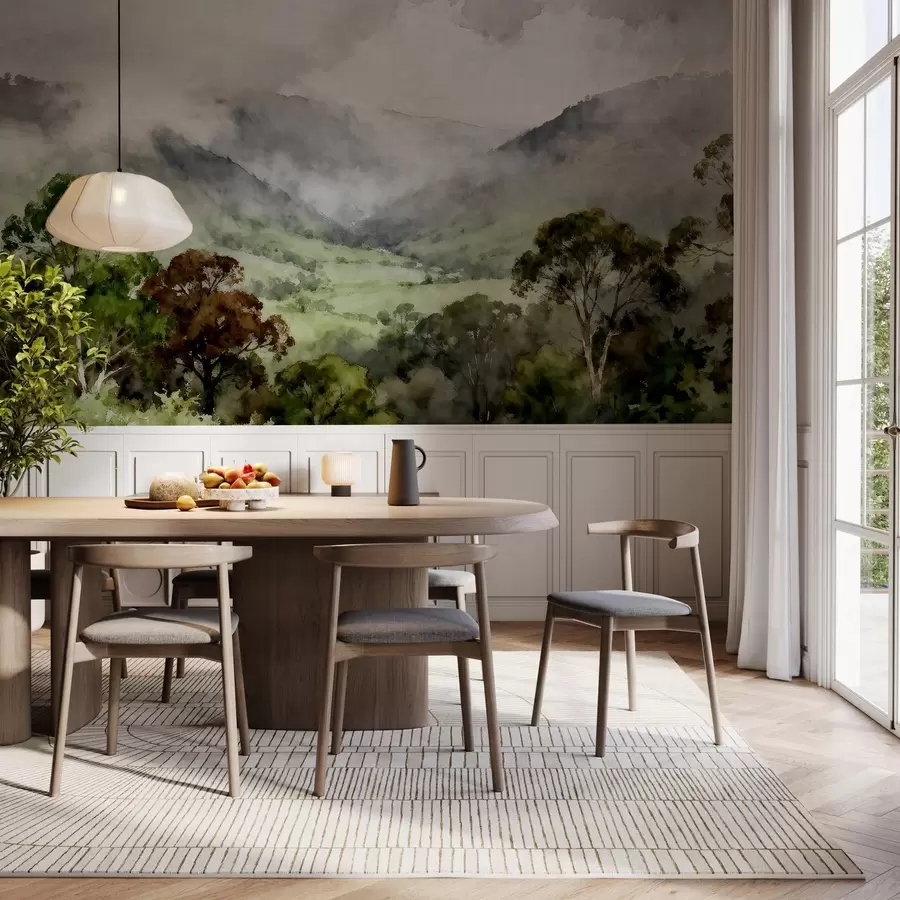 stenske poslikave Naslikana pokrajina v megli w05185