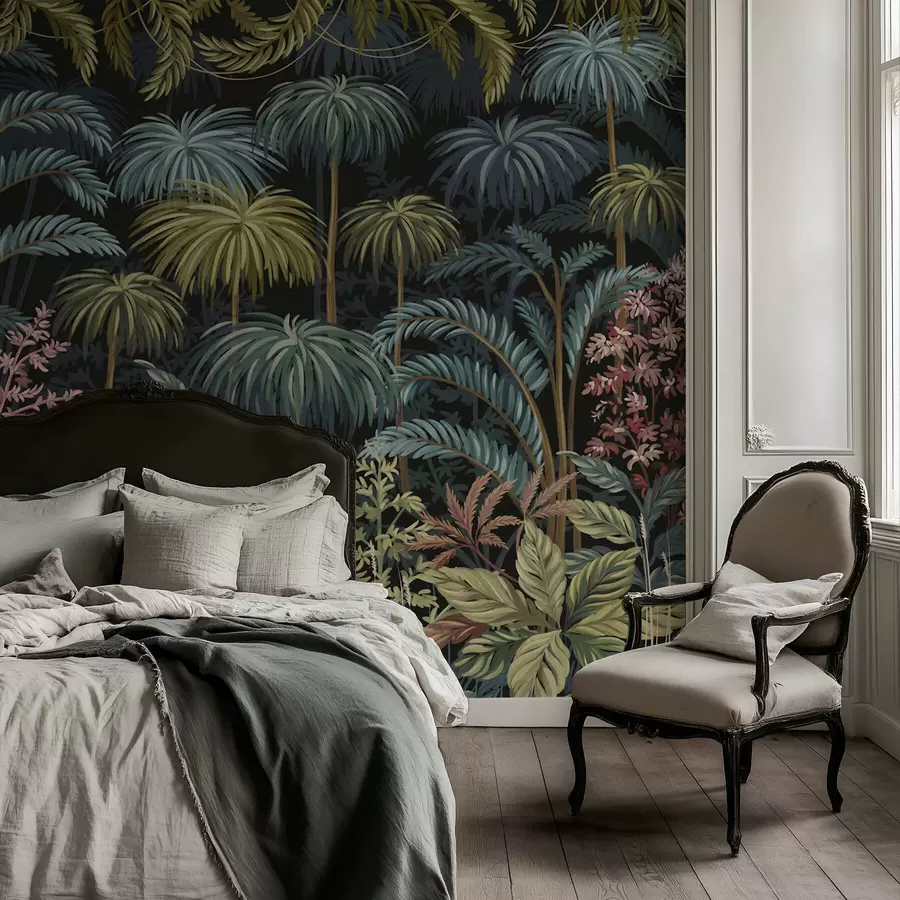 stenske poslikave Gosto tropsko listje z velikimi listi w05116