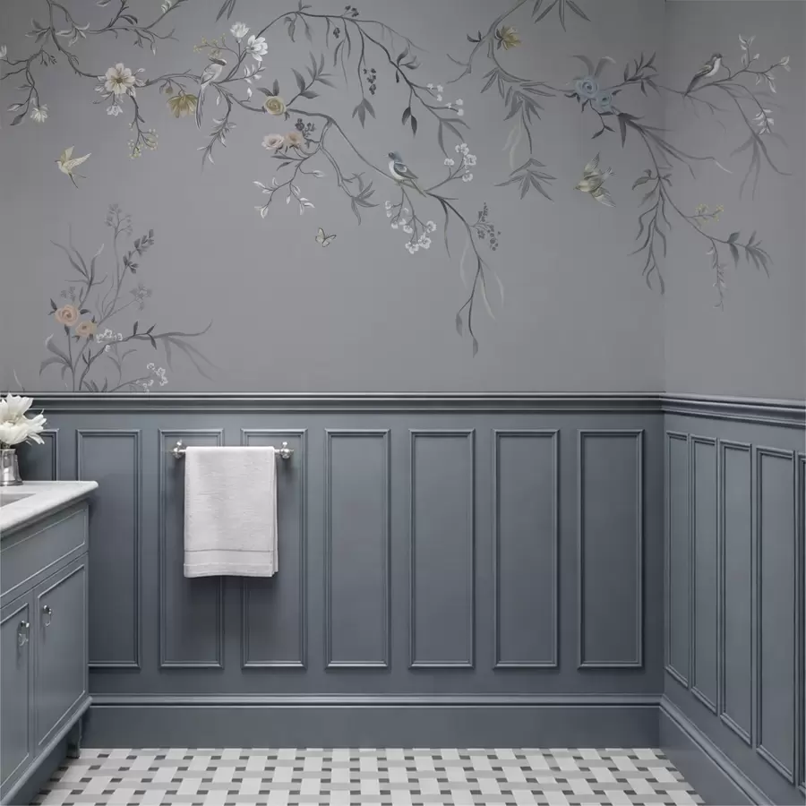 stenske poslikave Cvetlični veji s pticami na zelenkastem ozadju w05127v5