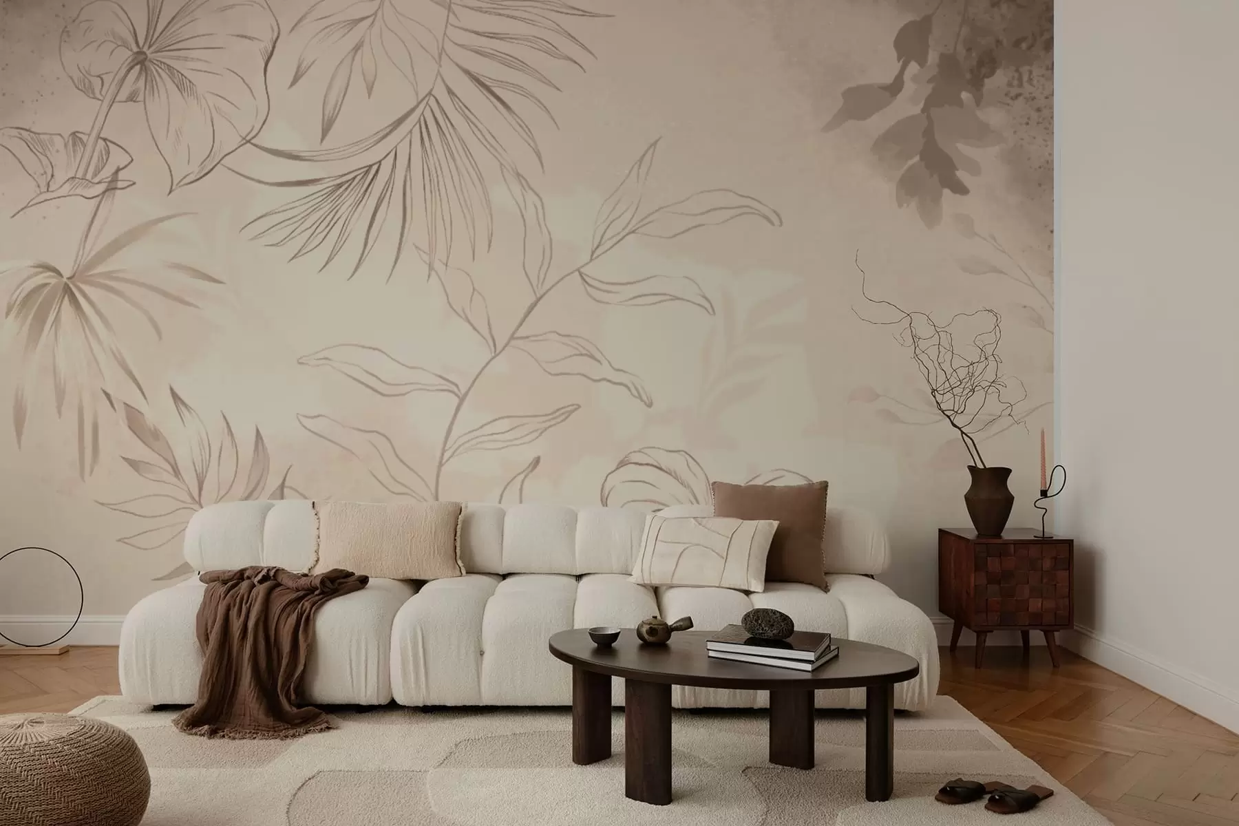 stenske poslikave Linearne rastline na teksturiranem bežnem ozadju w05128