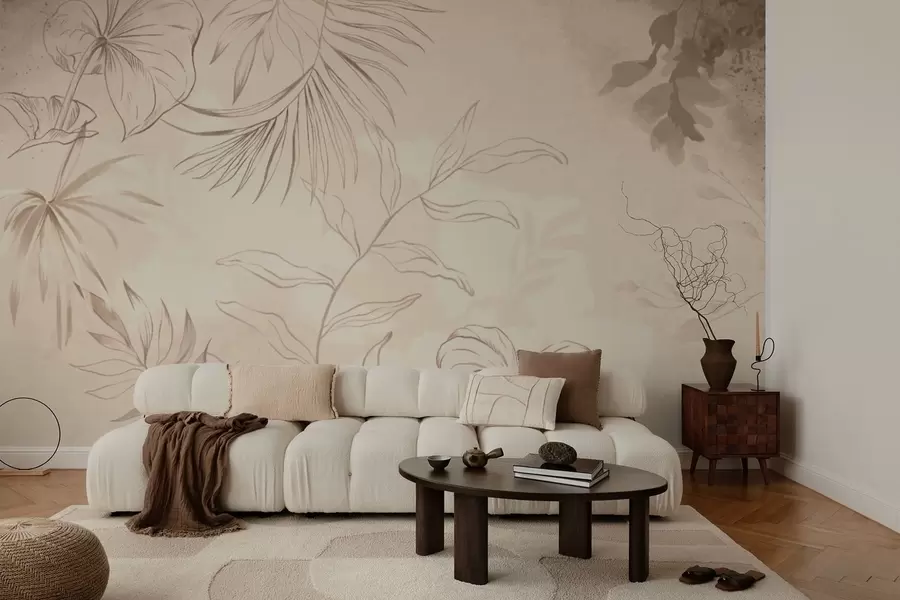 stenske poslikave Linearne rastline na teksturiranem bežnem ozadju w05128