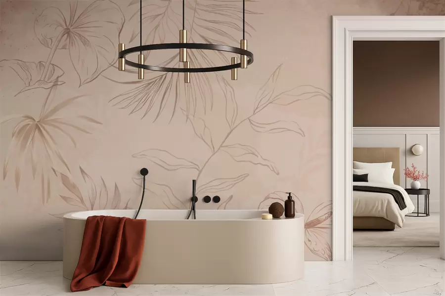 stenske poslikave Linearne rastline na teksturiranem bežnem ozadju w05128