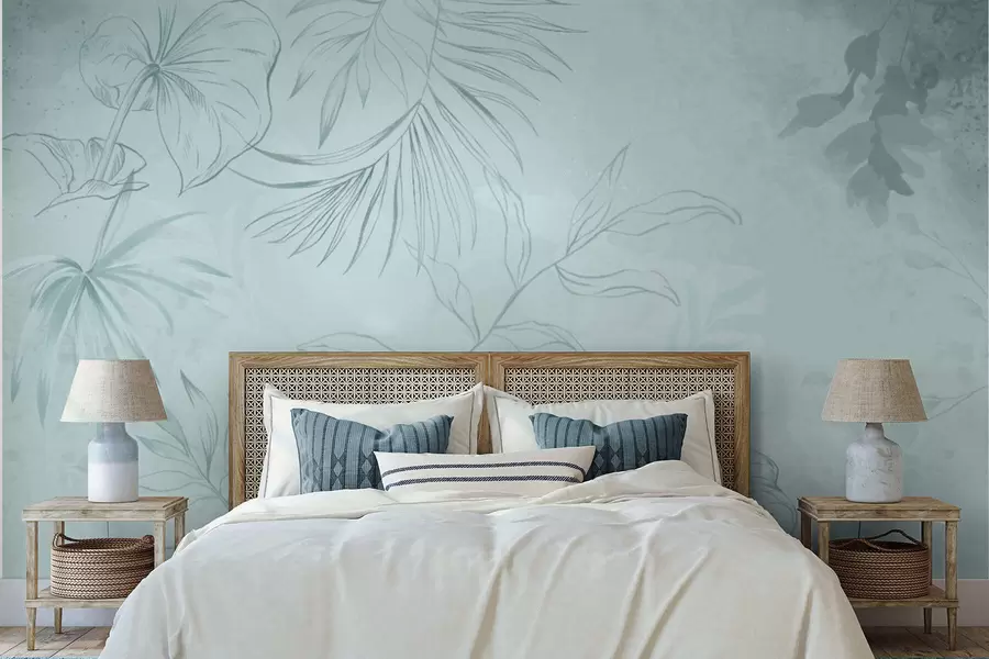 stenske poslikave Linearne rastline na mehkem zelenkastem ozadju w05128v1