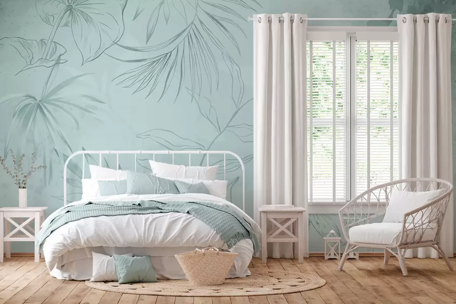 stenske poslikave Linearne rastline na mehkem zelenkastem ozadju w05128v1