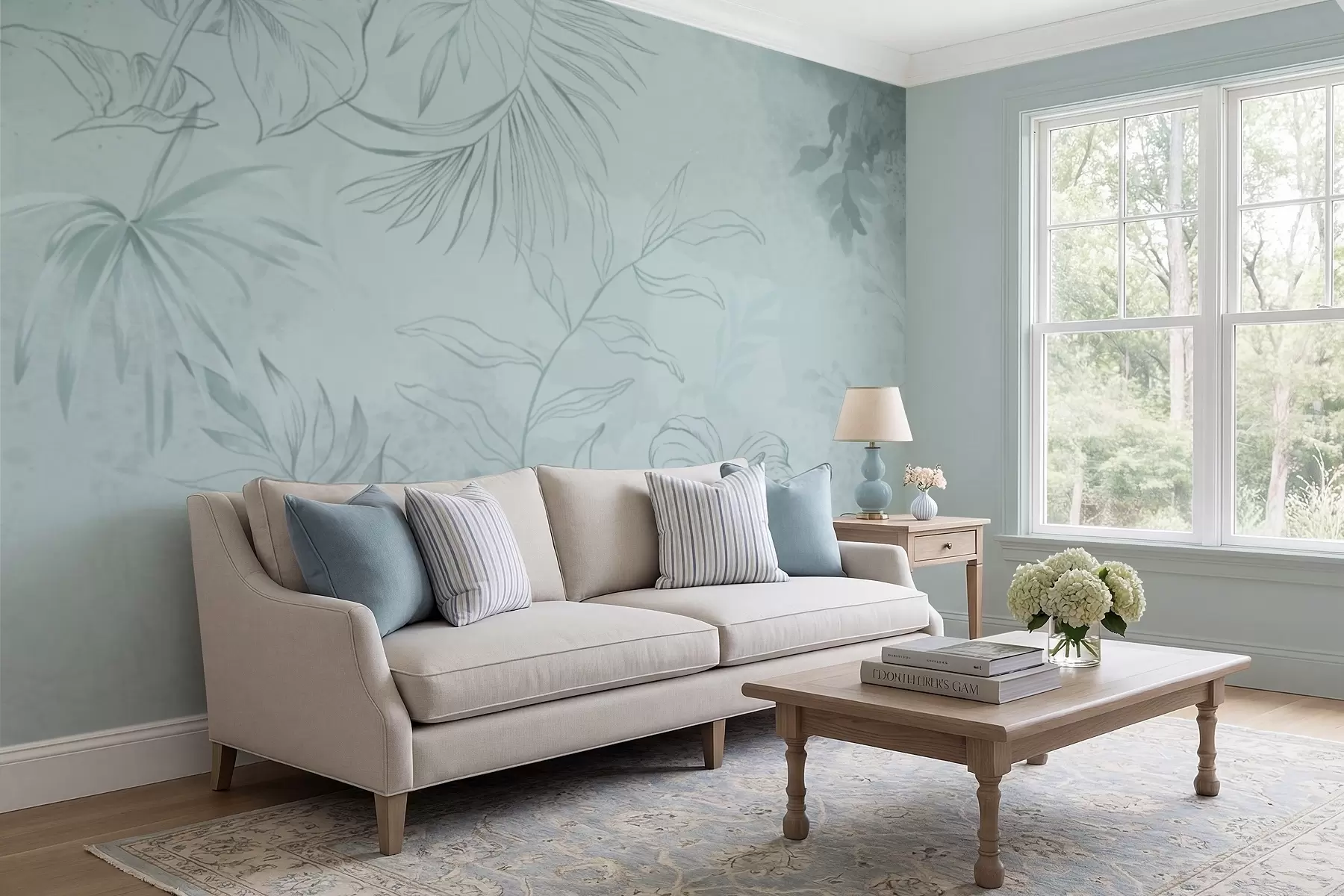 stenske poslikave Linearne rastline na mehkem zelenkastem ozadju w05128v1