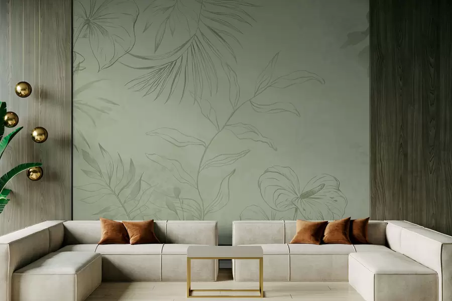 stenske poslikave Linearne rastline na hladnem modrem ozadju w05128v2