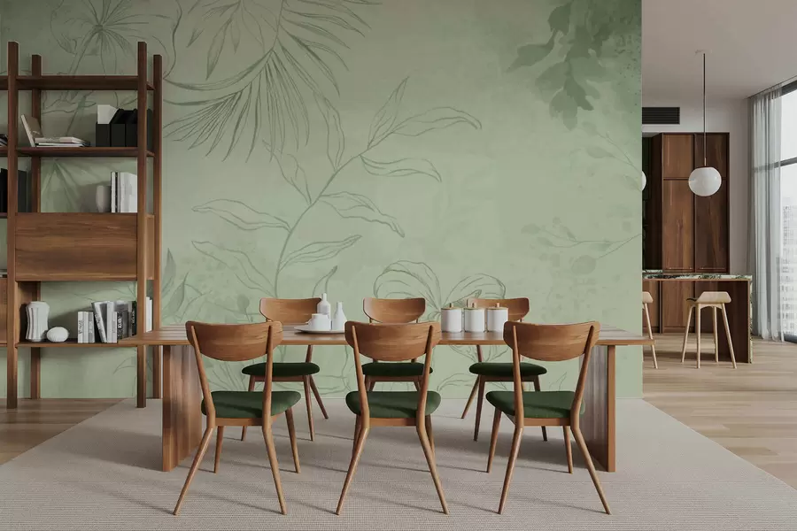 stenske poslikave Linearne rastline na hladnem modrem ozadju w05128v2