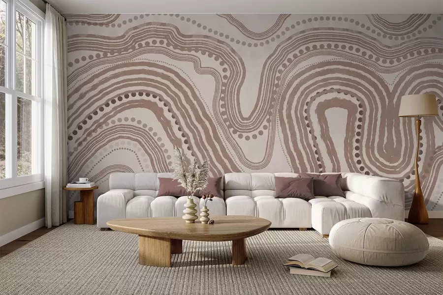 stenske poslikave Abstraktne rjave in bež valovite črte in pike, sodobna teksturirana umetnost w09747v1