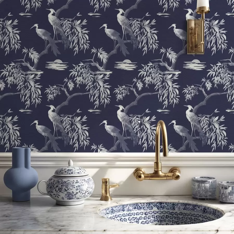 stenske poslikave Ptice na veji na temno modrem ozadju a01116v1