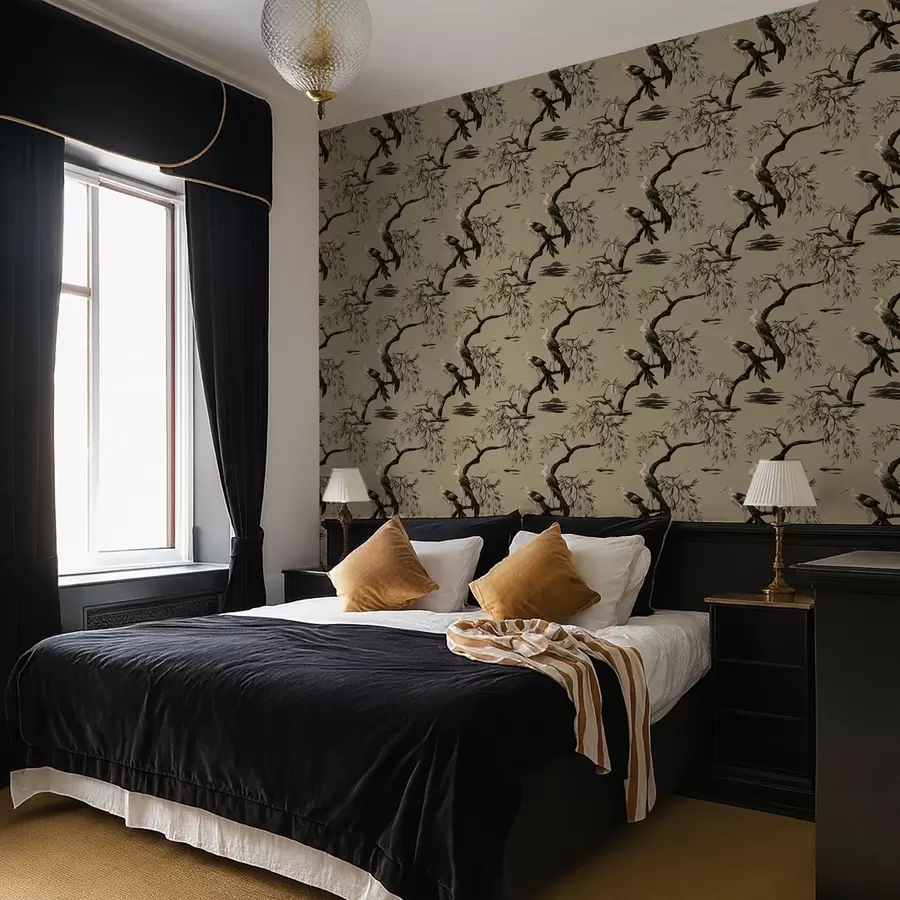 stenske poslikave Ptice na veji v monokromnih tonih a01116v2