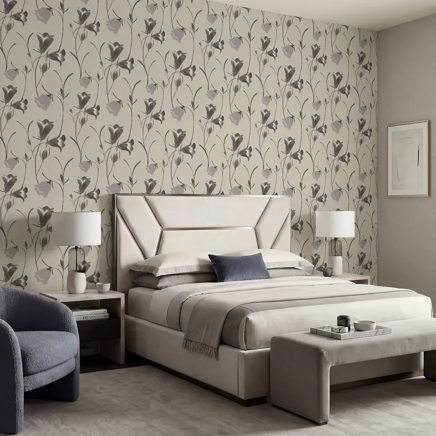 stenske poslikave Sive zvončaste cvetove na svetlo bežnem ozadju a01119