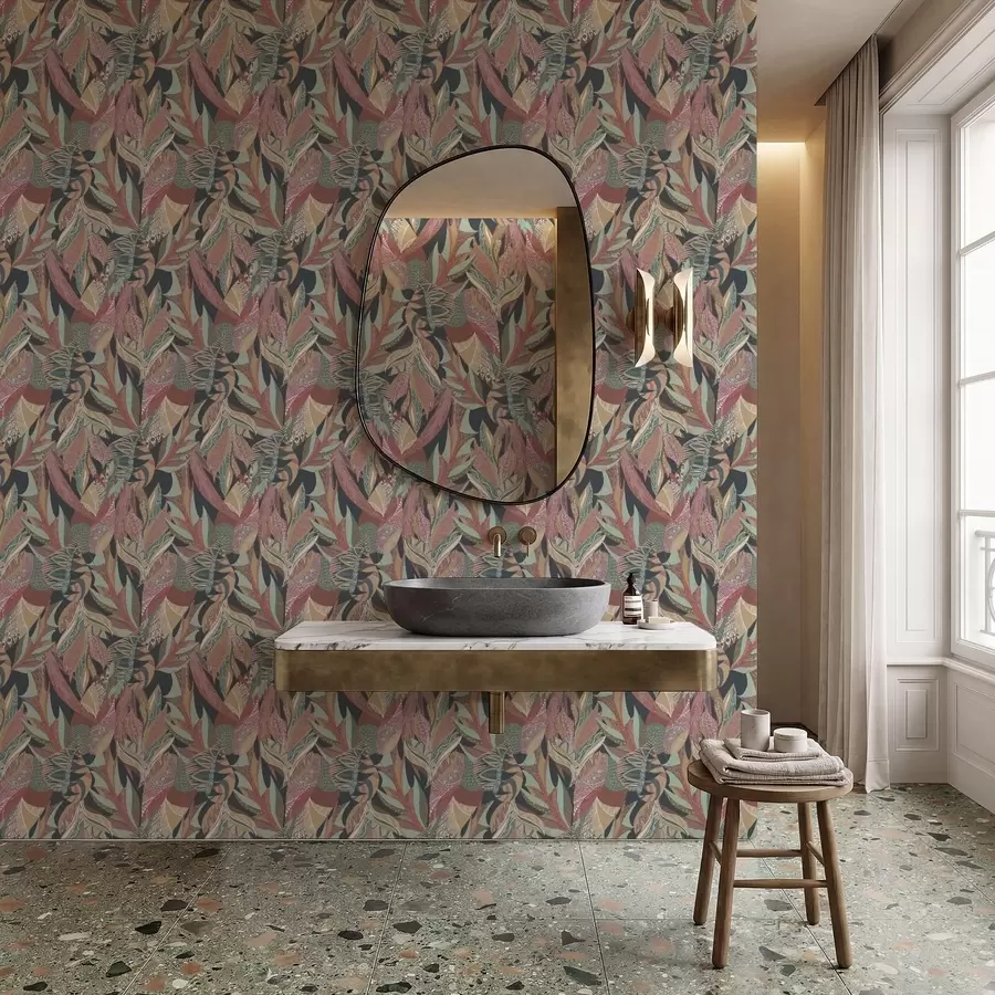 stenske poslikave Barvita listja z vzorci na temnem ozadju a01120