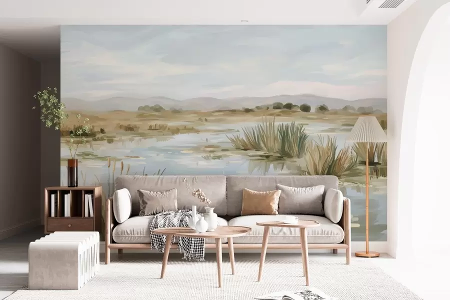 stenske poslikave Mirno, spokojno jezero, slikovita pokrajina w05214