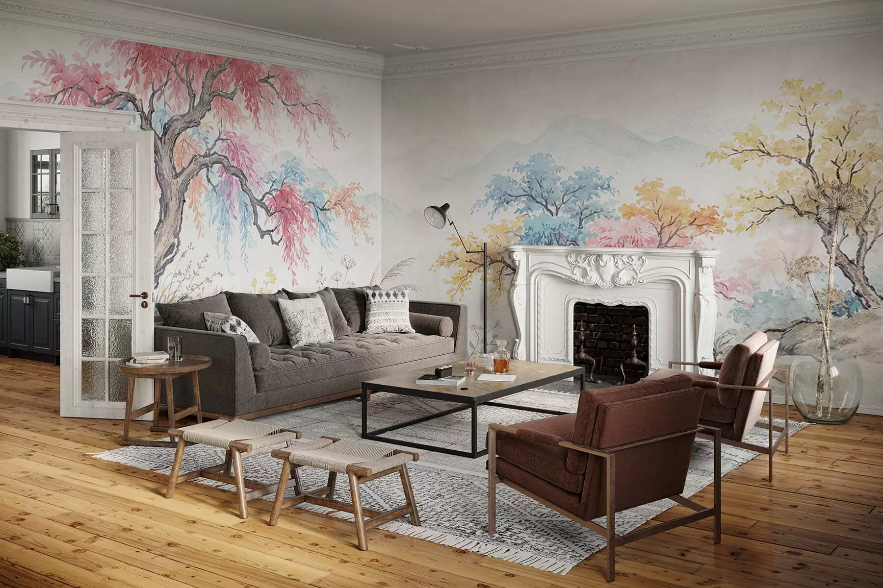 stenske poslikave Naslikani barvit vrt na betonski steni w05246