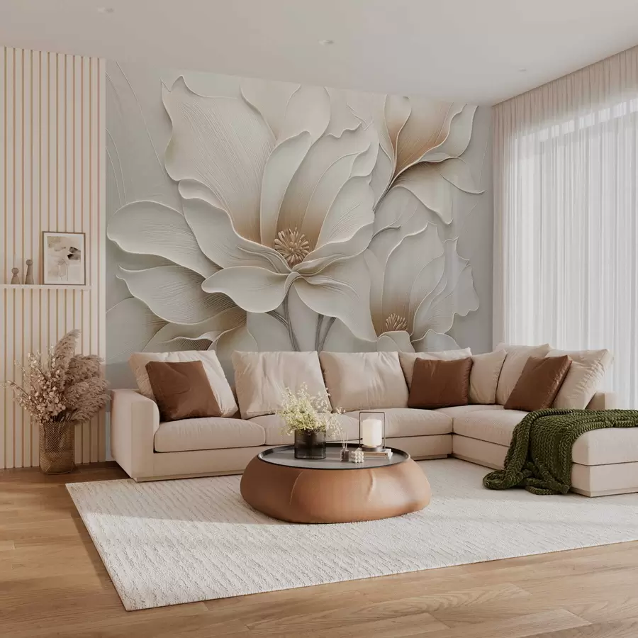 stenske poslikave Reliefni bež cvet v bližini w05269