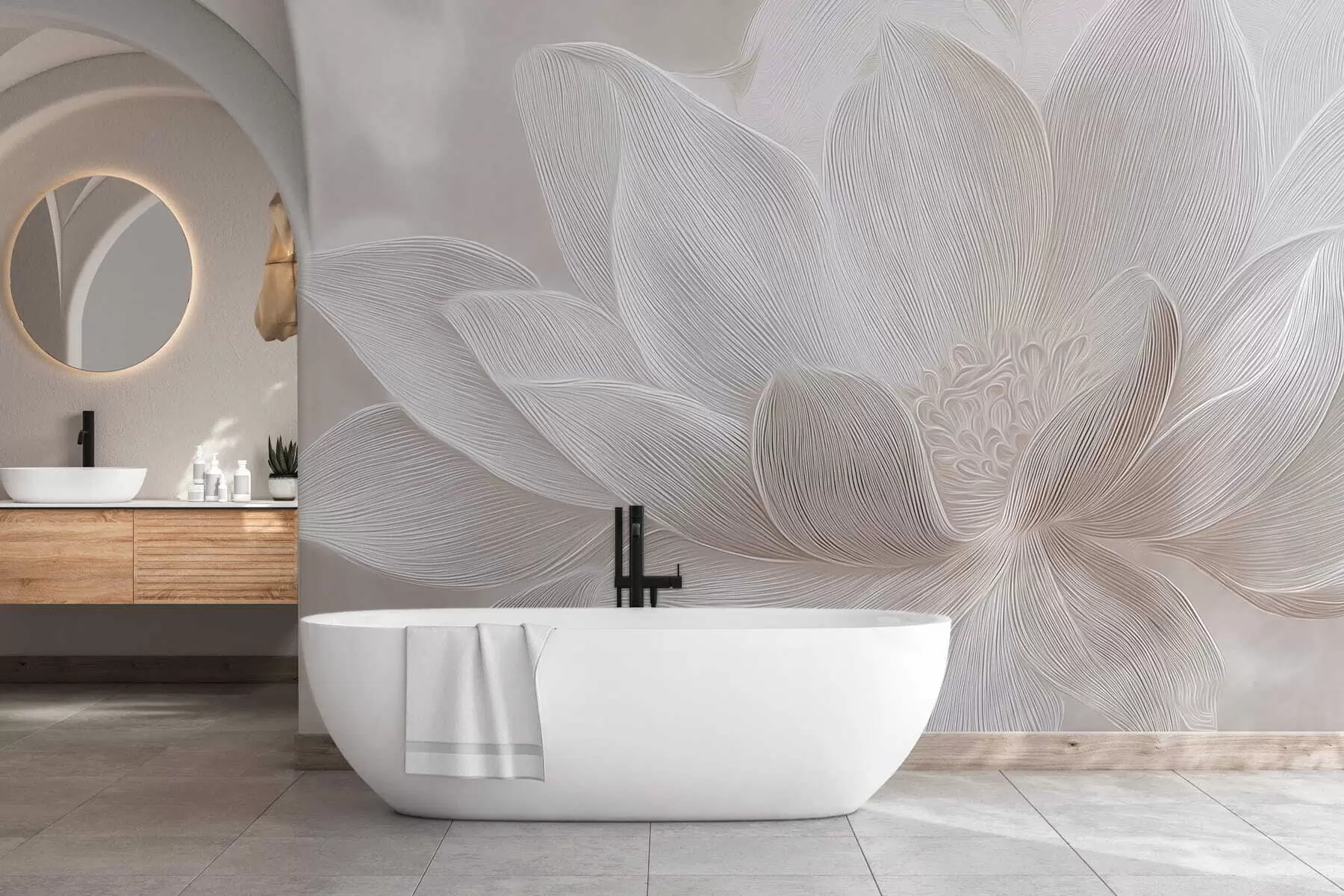 stenske poslikave Abstraktne valovite linije v svetlo bež barvah w05266