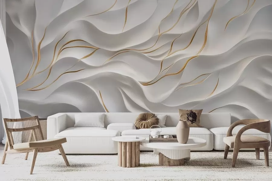 stenske poslikave Sive reliefne valove z rumenimi poudarki w09724