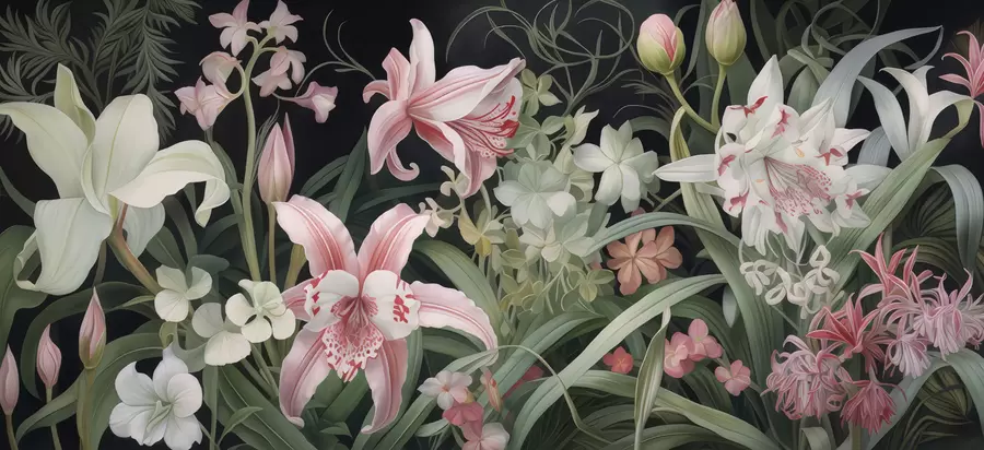 stenske poslikave Fantastične cvetlice na temnem ozadju w05278