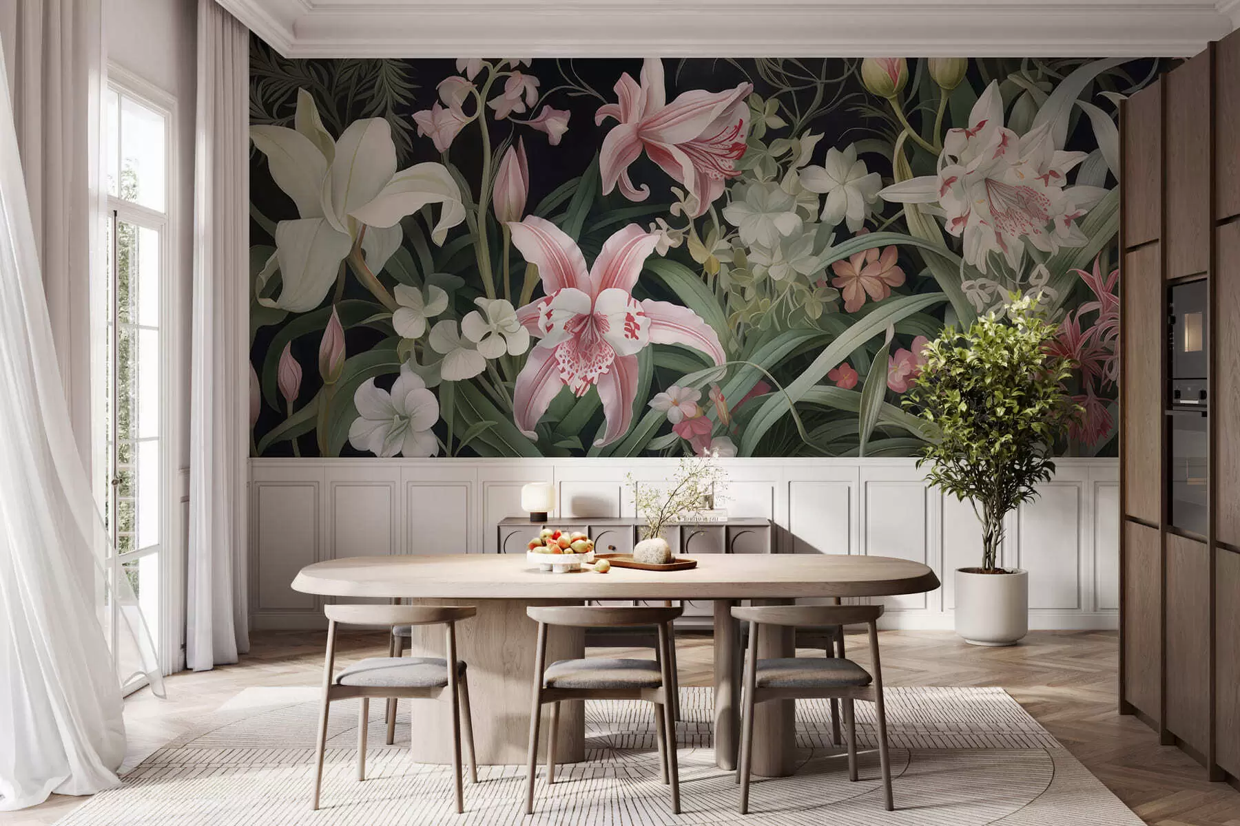 stenske poslikave Fantastične cvetlice na temnem ozadju w05278