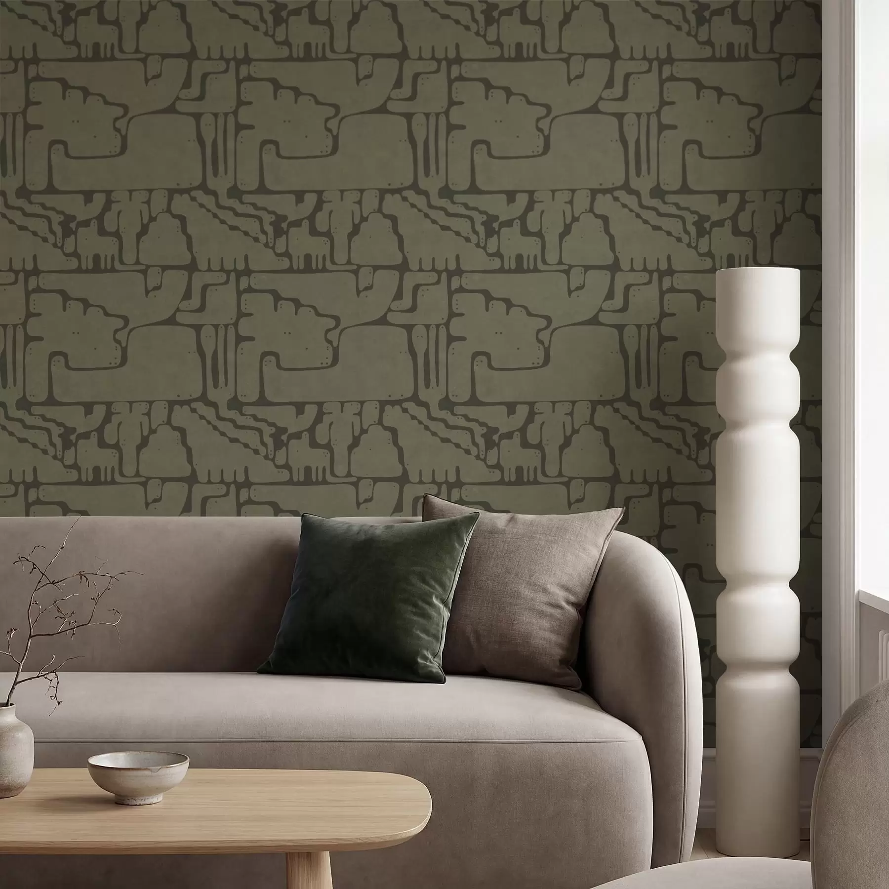 stenske poslikave Abstraktni organski vzorec v zelenih odtenkih a01122