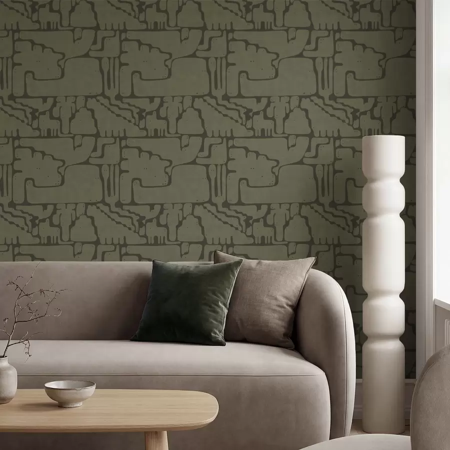 stenske poslikave Abstraktni organski vzorec v zelenih odtenkih a01122