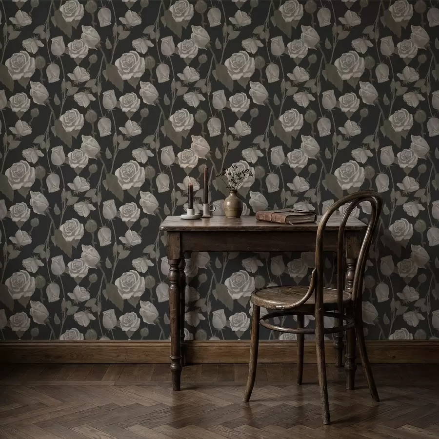 stenske poslikave Cvetlični vzorec z vrtnicami na temnem ozadju a01123