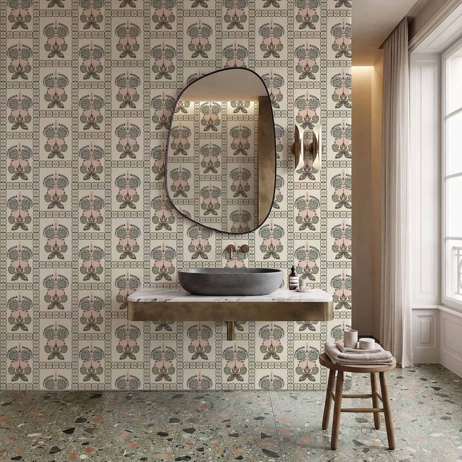 stenske poslikave Dekorativni vzorec z metulji in cvetovi a01125