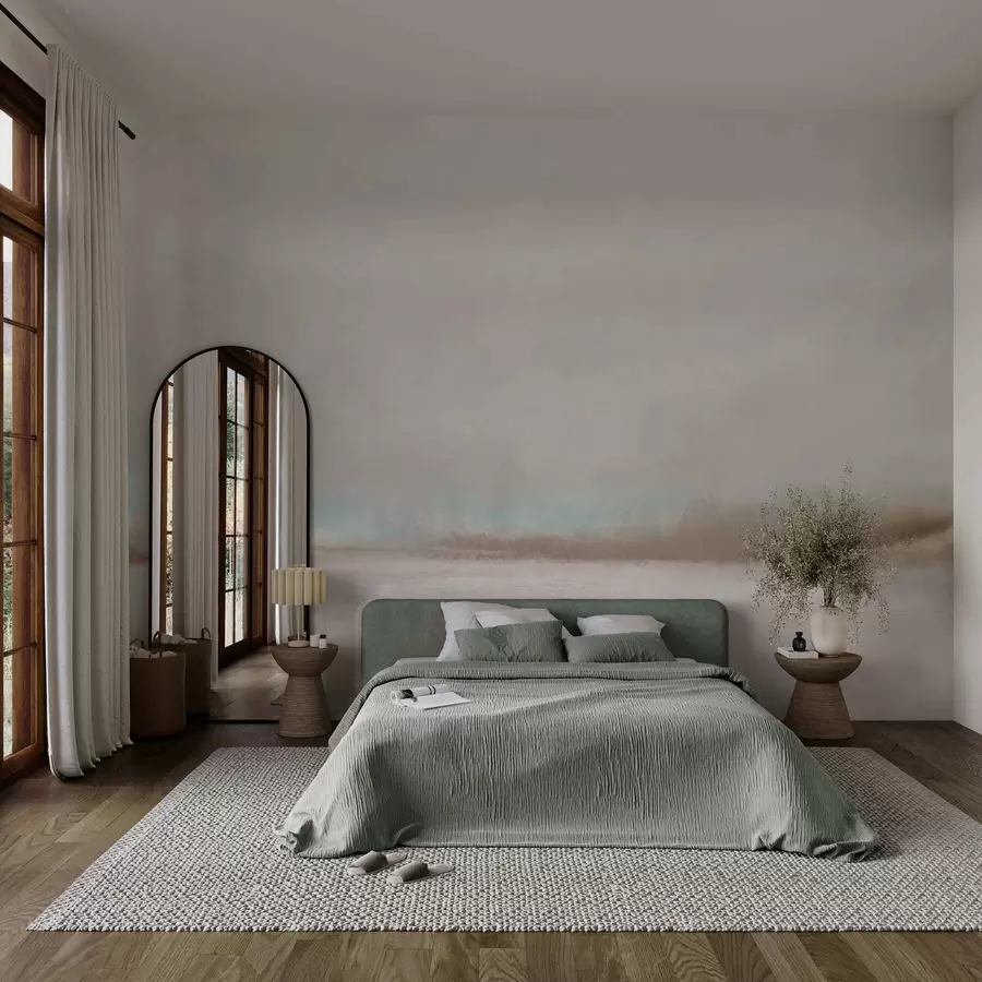 stenske poslikave Meglena pokrajina z jezerom in gozdom w05319