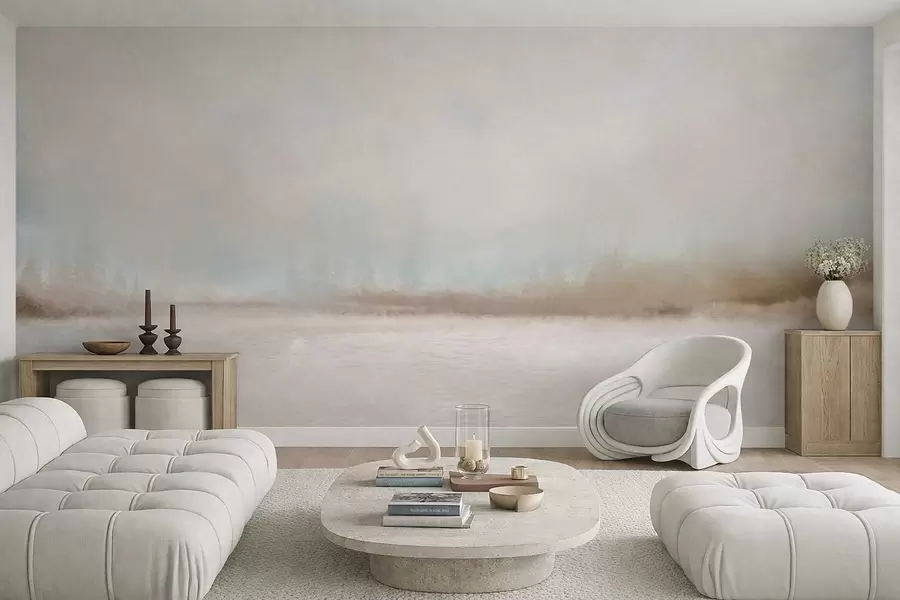 stenske poslikave Meglena pokrajina z jezerom in gozdom w05319