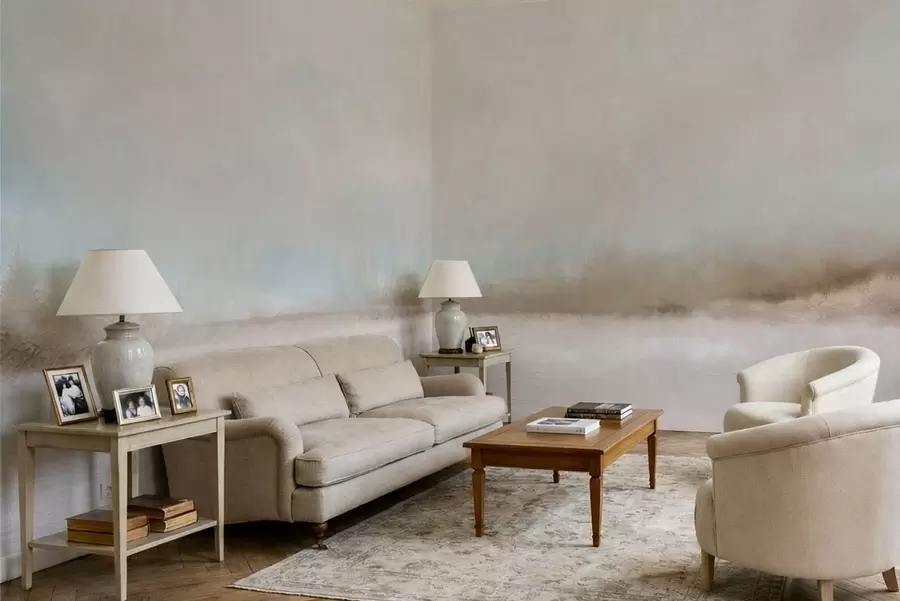 stenske poslikave Meglena pokrajina z jezerom in gozdom w05319