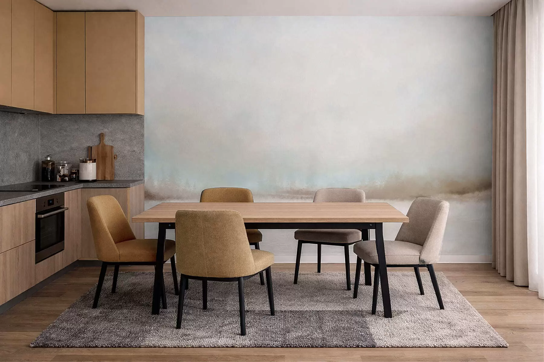 stenske poslikave Meglena pokrajina z jezerom in gozdom w05319